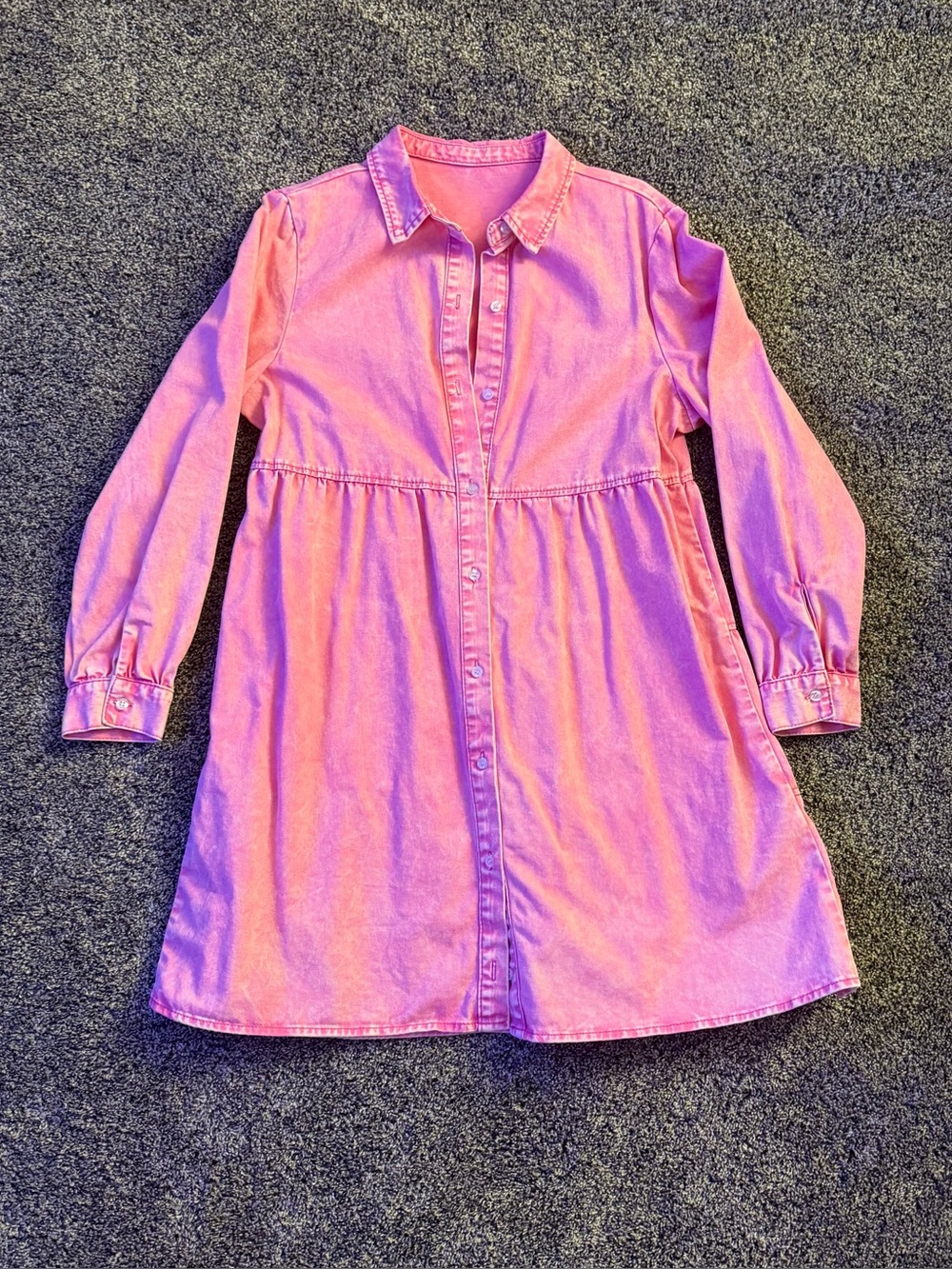 Women’s large Denim faded look Pink Long-Sleeve Shirt Dress